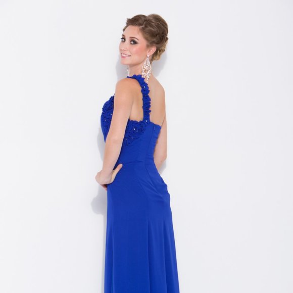 NEW LONG SLEEVELESS SHEATH DRESS WITH EMBROIDERED ONE SHOULDER NECKLINE NX 2811 - Picture 6 of 8